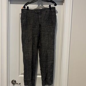 Men's Charcoal Plaid Dress Pants - Classic Tailored Fit 100% Linen Pants